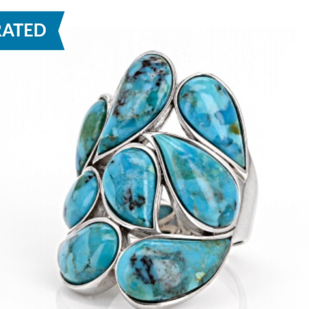 JTV Blue Turquoise Rhodium Over Sterling Silver Ring Size 9